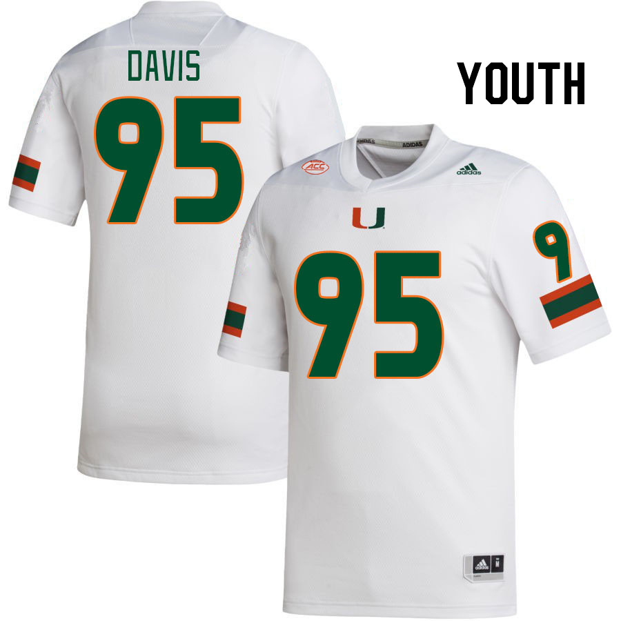 Youth #95 Thomas Davis Miami Hurricanes College Football Jerseys Stitched-White